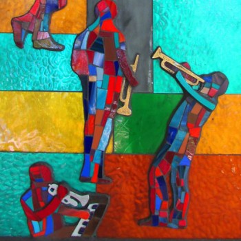 Trumpet Study, mosaic, by Aureleo Rosano, 24x14