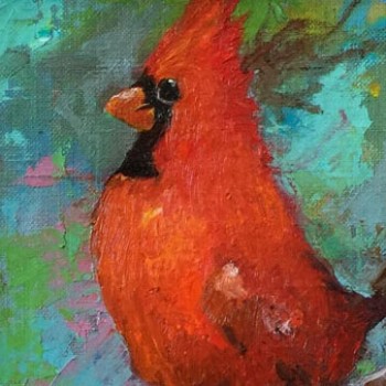 Arizona Cardinal, oil, by Denise Delgado, 5x7 framed