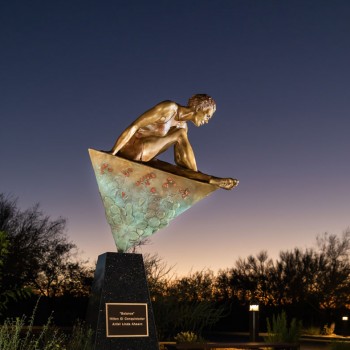 Balance, Bronze, in setting at sunset