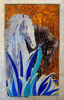 Blue Grass, glass on aluminum, 15x9