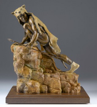 Lion Hunter,  Bronze,  24"x 20" Front - represented by Horses In Motion Gallery in Tubac Az